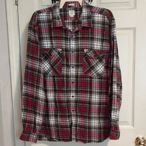 J. Crew Men's Midweight Red and Black Plaid Flannel Work Shirt